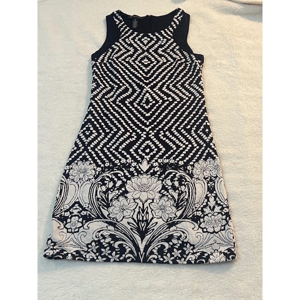 INC International Concepts Navy White Geometric Floral Shift Dress XS Sleeveless